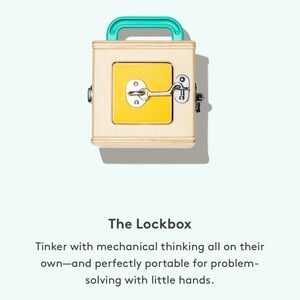 Interactive Wooden Lockbox Toy with Yellow and Teal Accents